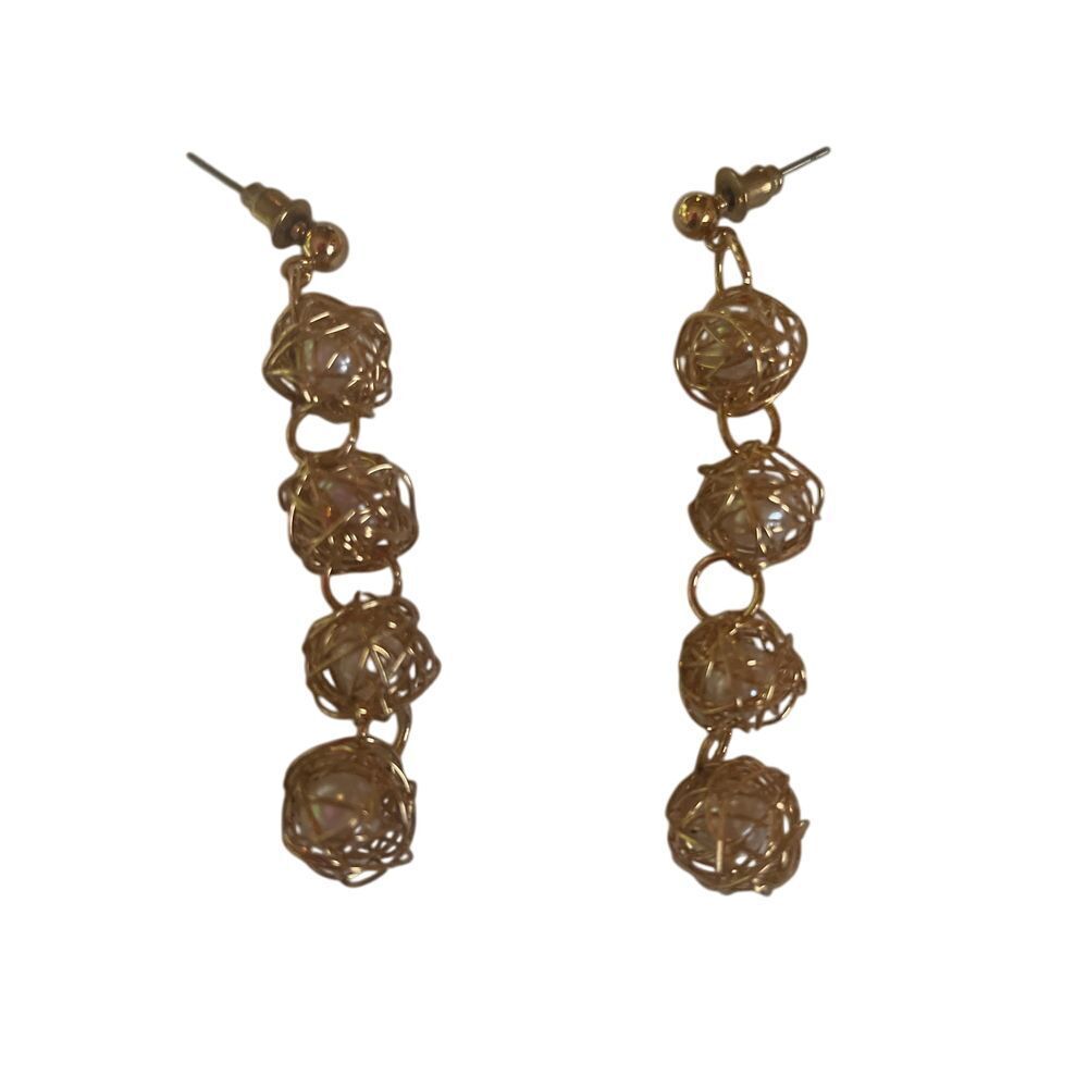 Gold Wire‎ Wrapped Pearl Drop Dangle Earrings Boho Statement Jewelry